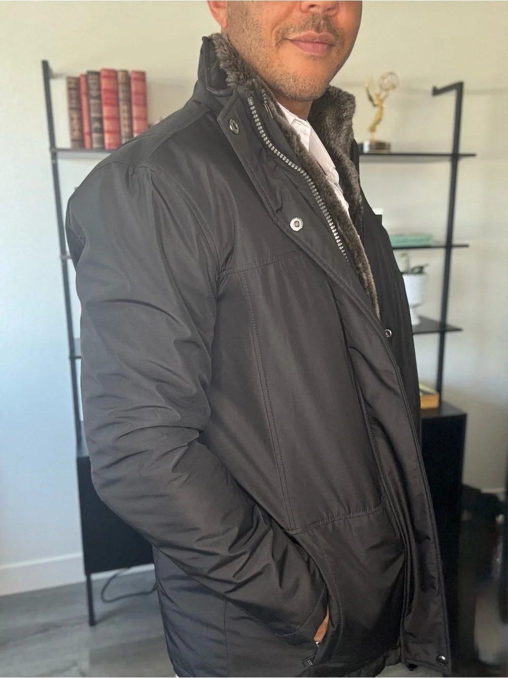 Men's Black Faux Fur-Lined Winter Coat - Classic Parka